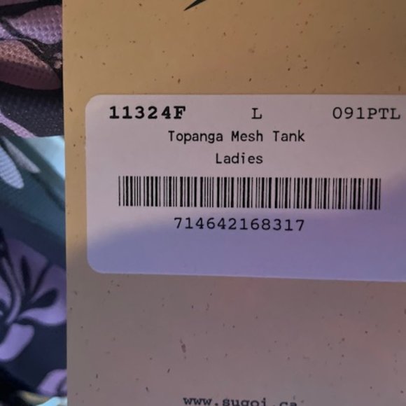 Sugoi mesh tank top with built-in bra, LG, tags, never worn. Gray, lavender - Picture 4 of 4